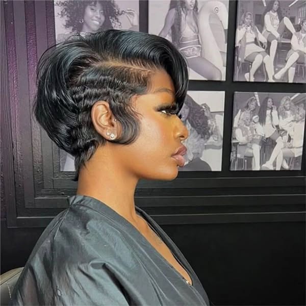 Natural Realistic Full Lace Glueless Side Parted Pixie Wig| 100% Scalp Melt