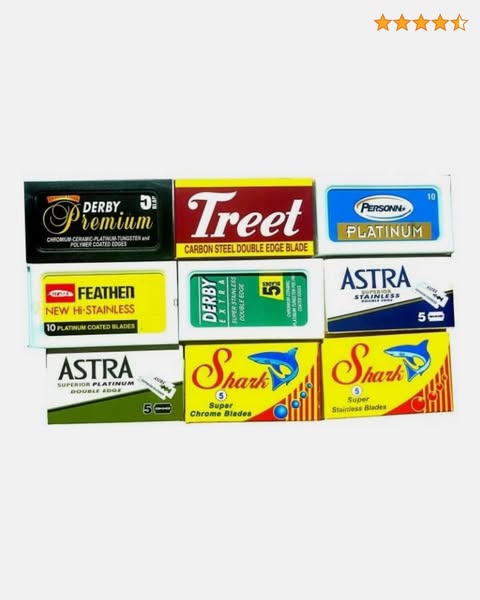Lot de 60 lames de rasoir Astra-Derby-Treet-Shark-Pers0nna-Shark, 9 marques différentes