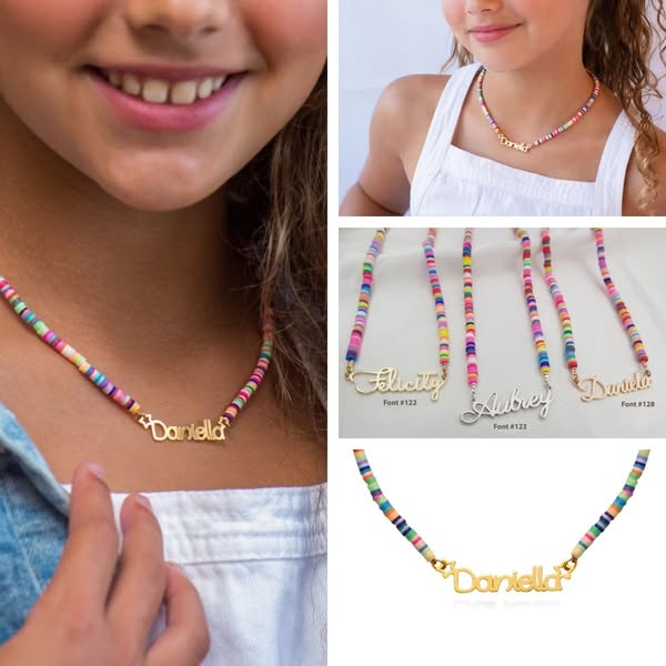 Personalized Kids Name Necklace with Rainbow chain