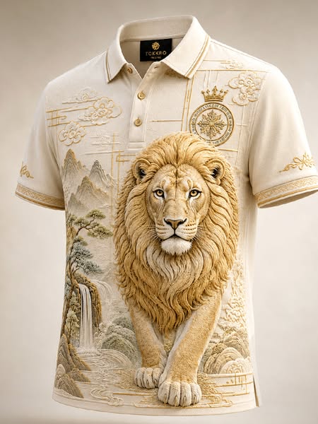Men's Lion And Landscape Japanese Art Print Polo Shirt
