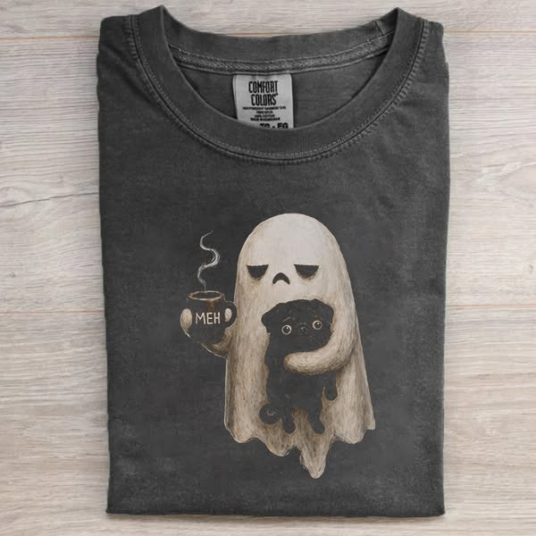 Funny Grumpy Ghost Pug Coffee T-shirt