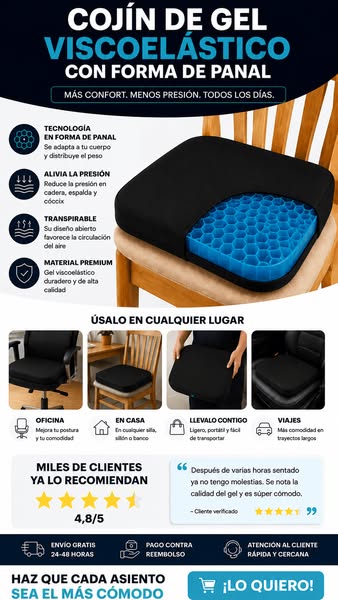 Cojín de gel viscoelástico con forma de panal