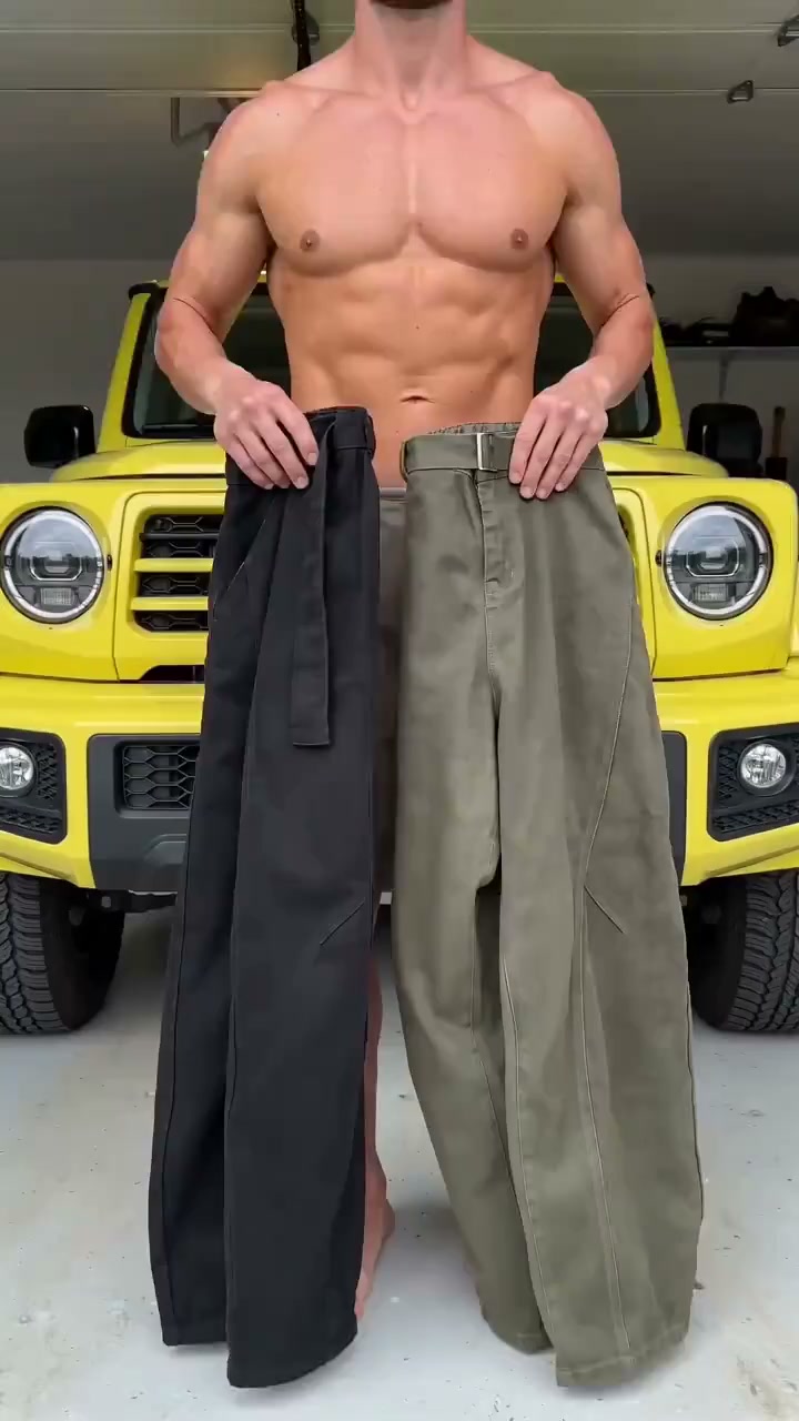 Men's Brown Wide-Leg Pants with Belt Detail