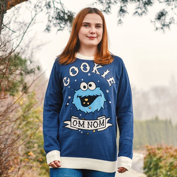 Cookie Monster Cookie Om Nom Knit Sweater - Sesame Street