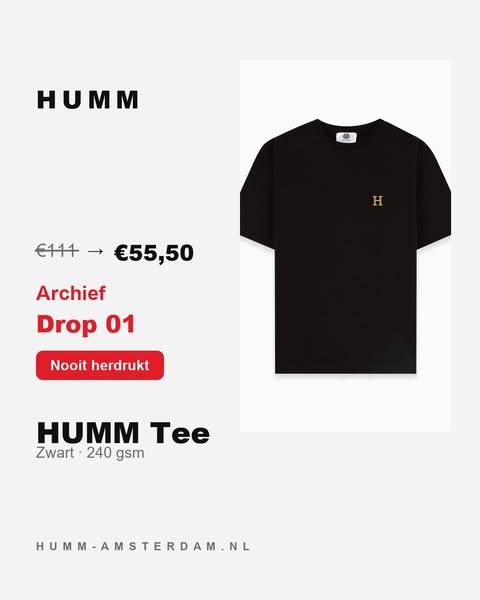 HUMM Tee Zwart · 50% korting