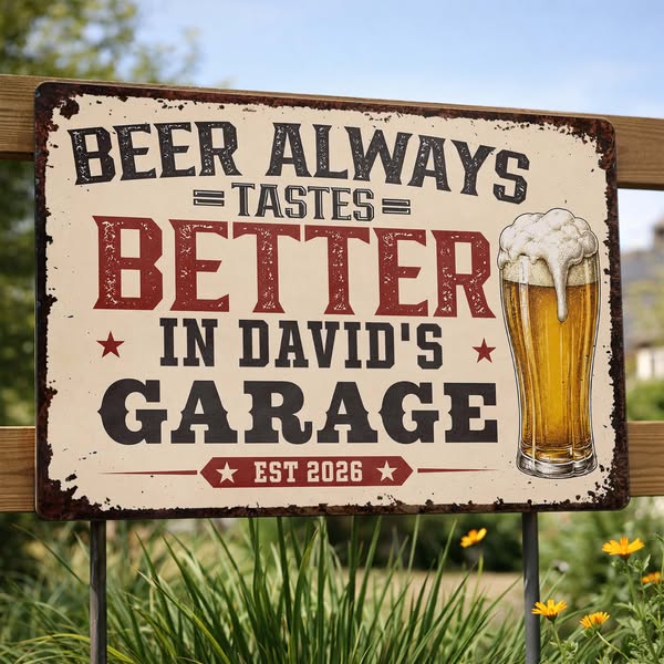 Custom "Beer Tastes Better" Garage Metal Sign