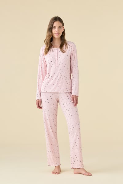 Pigiama donna estivo in costina articolo cuoricini. - Rosa - 50