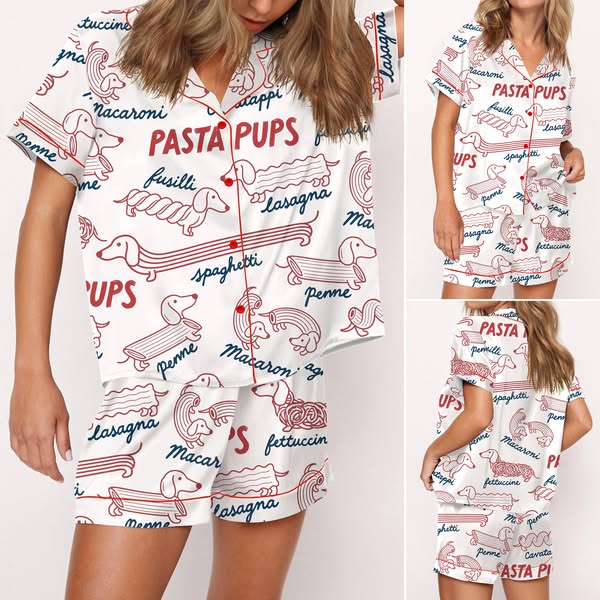 SALE! Pasta Pups Silky Satin Pajama Set For Women