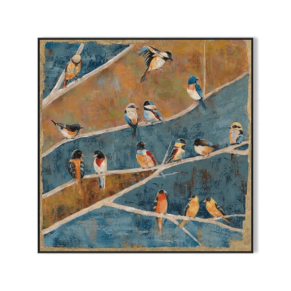 Hand-Painted Art for Your Home | Golden Harmony - Perched Birds Art #M3552