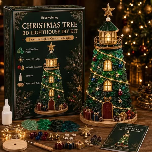 Beginner-Friendly DIY Lighted Christmas Character Sea Glass-Style Lighthouse Kit Collection | Complete Kit with Sea Glass-Style Pieces, LE