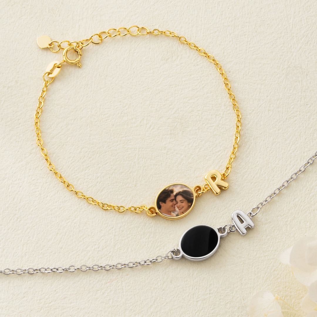 Personalized Engraved Heat-Activated Hidden Photo Bubble Letter Adjustable Bracelet, Memorable Jewelry, Birthday/Anniversary Gift for Women/