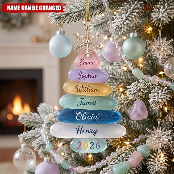 Personalized Sea Glass Tree Ornament, Coastal Family Christmas Keepsake, Custom Grandma Gift