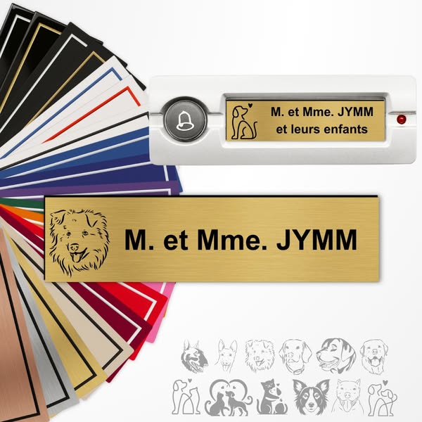 Plaque interphone et sonnette personnalisée motifs chiens et races Adhésive PVC – 6x1,5 cm