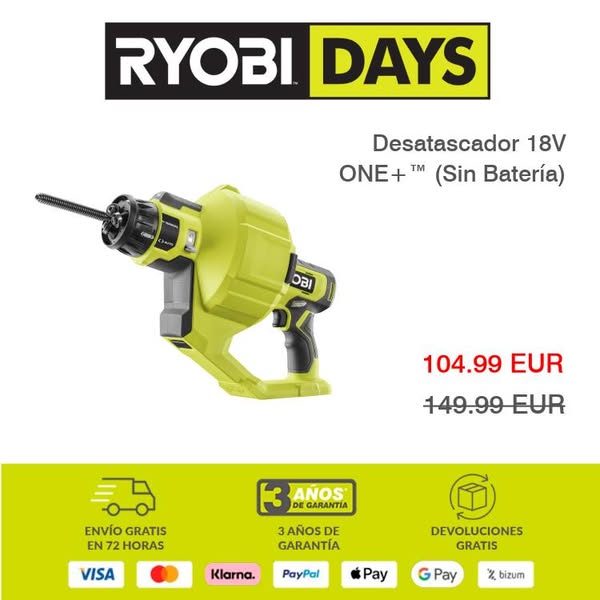 Desatascador 18V ONE+™ (Sin Batería)