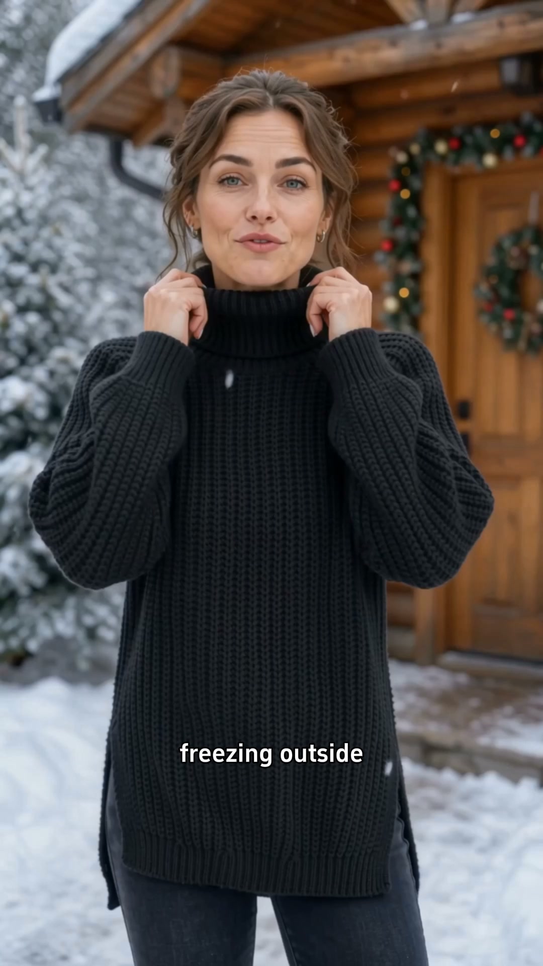 Cotton Turtleneck Raglan Sleeve Split Hem Sweater