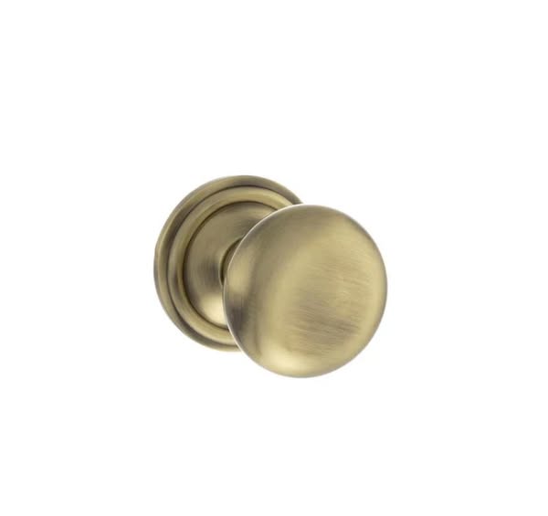 Atlantic Old English Harrogate Solid Brass Mushroom Mortice Knob on Concealed Fix Rose - Antique Brass