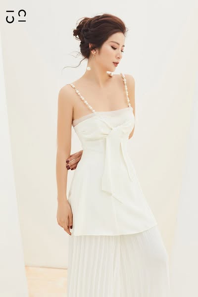 JESSIE Cami Top with pearl straps / M / White