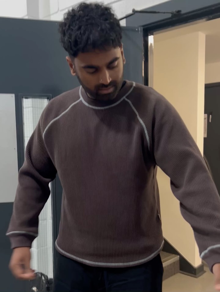Range Waffle Sweat - Chocolate Brown/Powder Blue