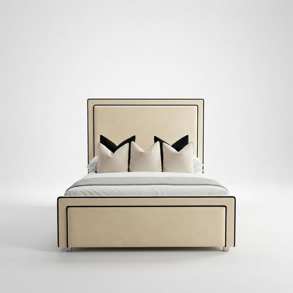 Black Piping Art Deco Bed - from PS324.99