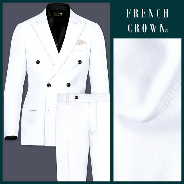 Just $199.95 | Bright White Stretchable Subtle Sheen Double Breasted Suit