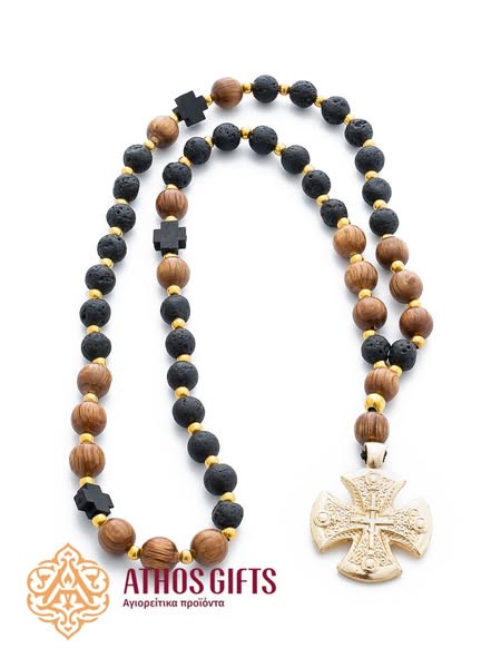 Wood & Volcanic Lava prayer rope 50 beads