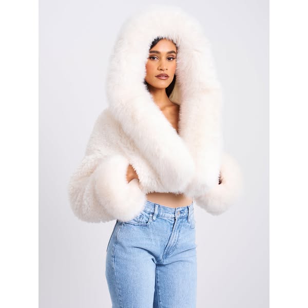 Kali White Cropped Vegan Shearling Fur Jacket