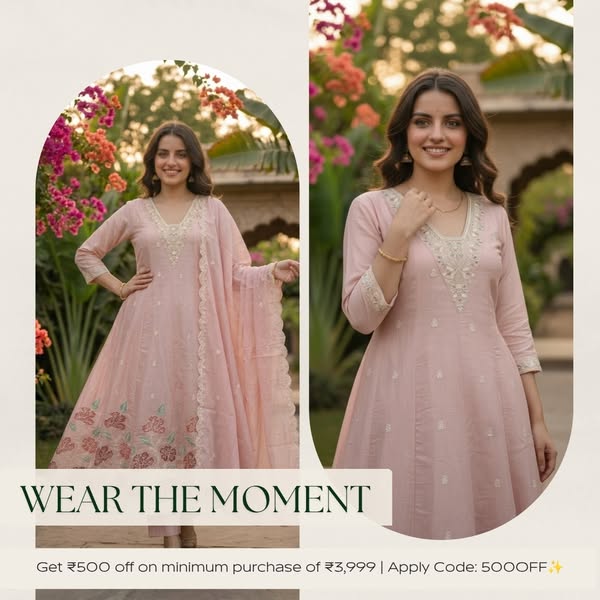 Pink Chanderi Silk Anarkali Set with Thread & Sequin Embroidery, Pants & Dupatta