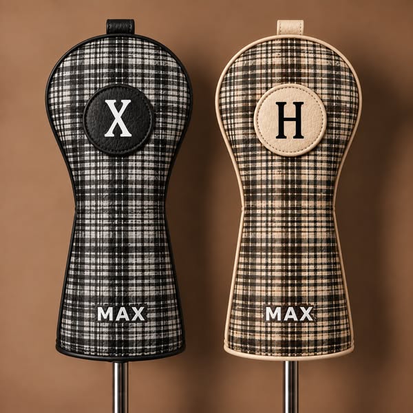 Personalized Golf Club Headcovers With Interchangeable ID Patches, Anti-Loss Adjustable Drawstring, Striped And Plaid Designs Golf Enthusias