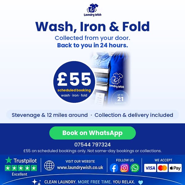 Wash, Iron & Fold – £55, back in 24hrs