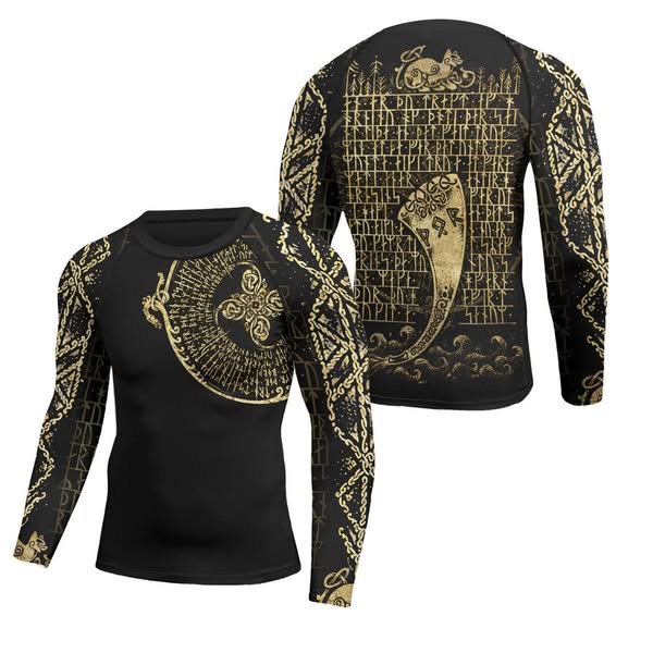 Golden Viking Valhala War Men's Short Sleeve Rash Guard