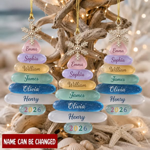 Personalized Sea Glass Tree Ornament, Coastal Family Christmas Keepsake, Custom Grandma Gift