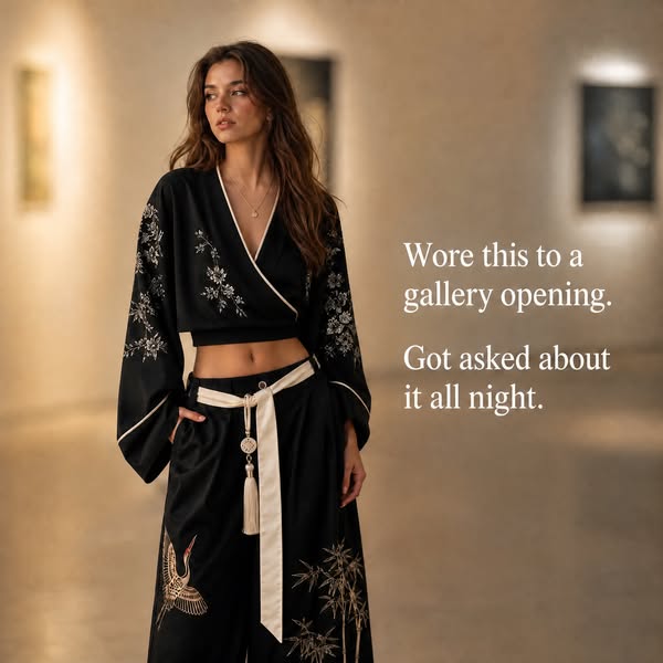 Paternity | Embroidered Wrap Set: Modern Oriental Elegance, Unmatched Grace.