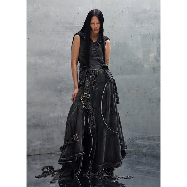 BELT DENIM HOOD DRESS
