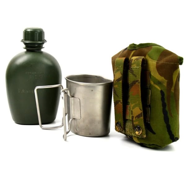 Original Netherlands Dutch Army Canteen with cup and camo cover