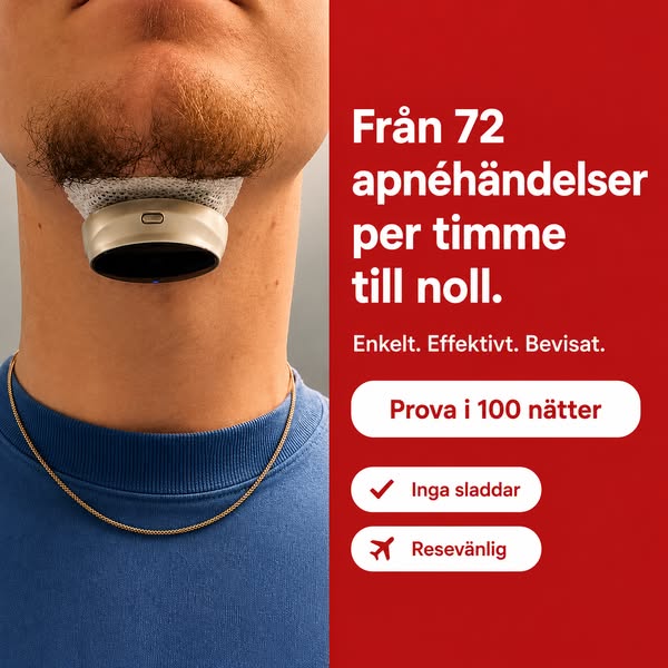 Från 72 apnéhändelser till noll. Enkelt. Prova i 100 nätter – helt riskfritt