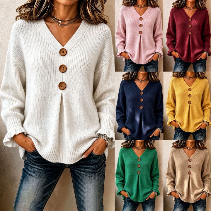 Soft, Stylish & Chic! V-Neck Ruffle Cuff Sweater (50% OFF)