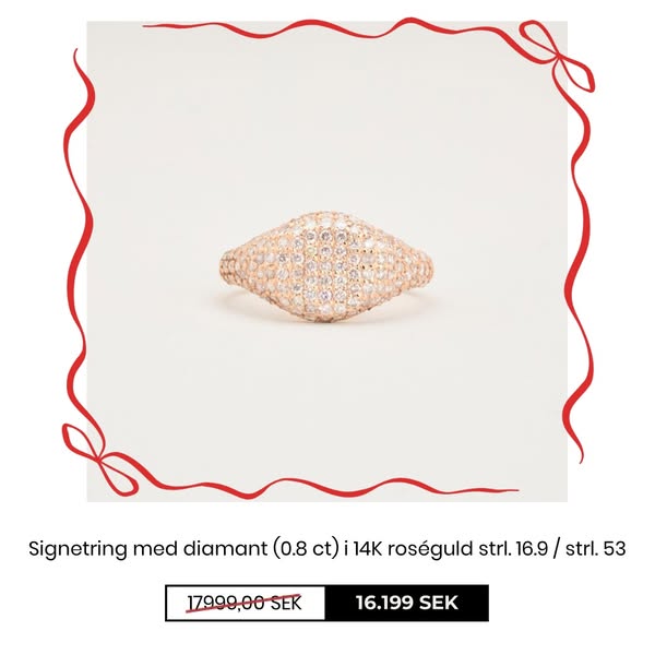 Signetring med diamant (0.8 ct) i 14K roséguld strl. 16.9 / strl. 53