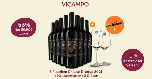 Genuss pur: Ihr Chianti Riserva Paket mit 2 Schott-Zwiesel Gläsern + Kellnermesser