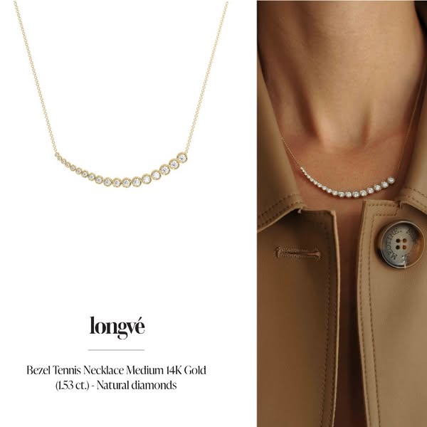 Bezel Tennis Necklace Medium 14K Gold (1.53 ct.) - Natural diamonds