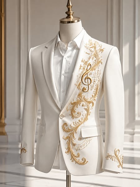 Men's Treble Clef Musical Note Scroll Print Blazer