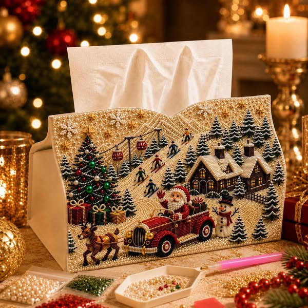 DIY Christmas Diamond Painting Tissue Box Special-Shaped Pearl Rhinestones Handmade Holiday Home Decor Craft Kit