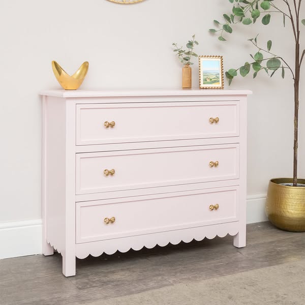 Large Scalloped 3 Drawer Chest of Drawers - Staunton Pink Range