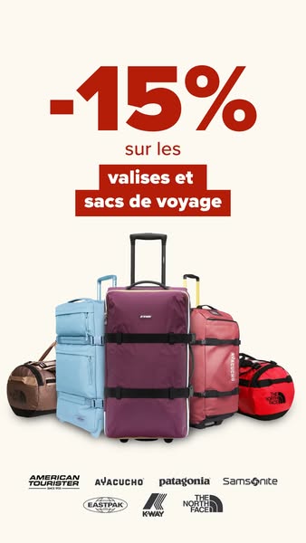 15 % sur les valises et sacs de voyage