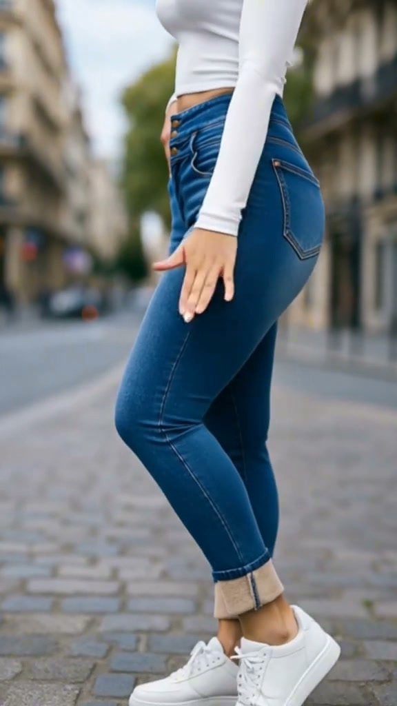 High-waisted fleece-lined skinny jeans