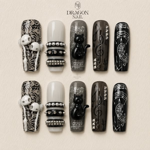 Dark Rock Punk Press On Nails