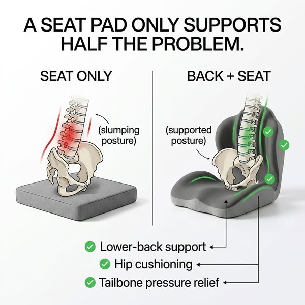 Your Sitting Pain Has 3 Sources. A Flat Pad Fixes One