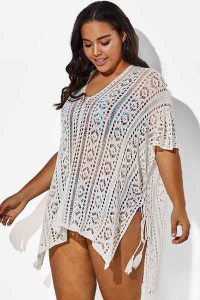 White Half Sleeves HollowOut Cover Up
