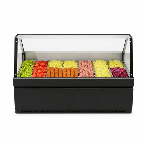 KRD Meat Display Serve Over Deli Counter 2500mm Straight Glass Black SS250N