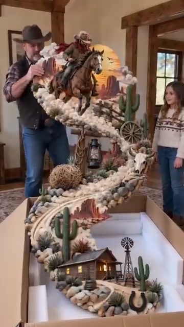 Western Cowboy LED Wall Decor – Lighted Wild West Desert Scene with Horseback Rider, Cactus & Ranch Details