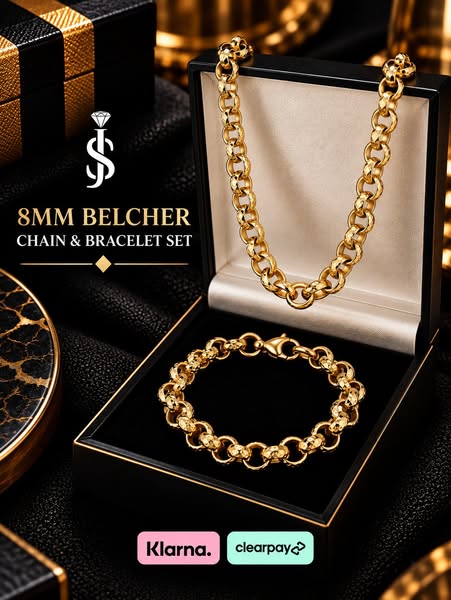 8mm Belcher Chain & Bracelet Set - 14k Gold Filled